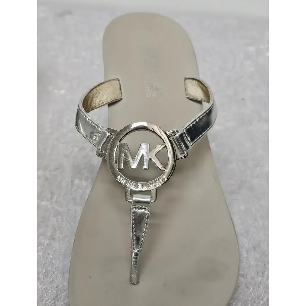 Michael Kors Warren Women Metallic T-Strap Thong Wedge Sandals-Size 7M